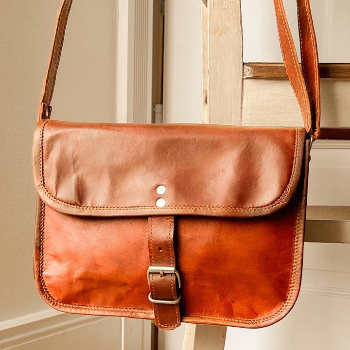 Gusti Umhängetasche Leder - Mary S Damen Handtasche Umhängetasche klein Vintage Braun Leder, Braun L