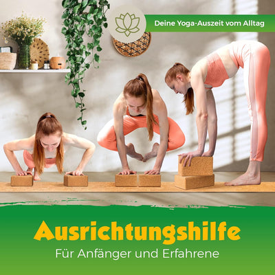 Yoga-Block Kork einzeln oder Set [1er oder 2er-Set] - 100% Naturkork | Hatha Kork Klotz Yoga, ökolog
