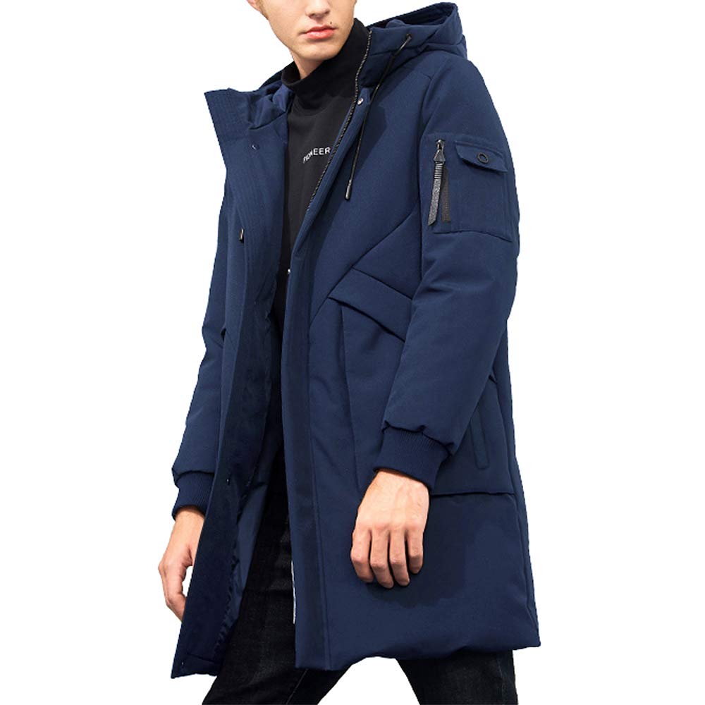 Herren Winterjacke Warm Lang Warme Atmungsaktiv Jacken Outdoor Coat mit Kapuze, Dunkelblau