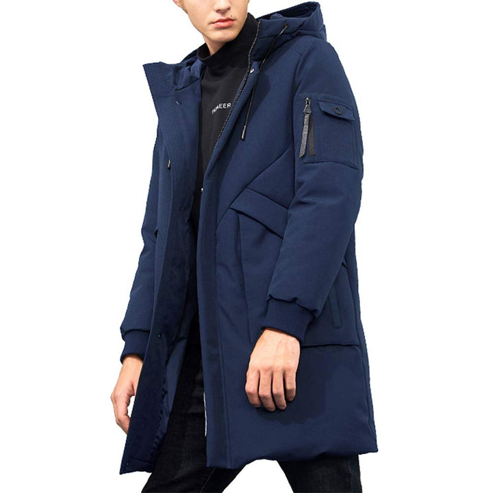 Herren Winterjacke Warm Lang Warme Atmungsaktiv Jacken Outdoor Coat mit Kapuze, Dunkelblau