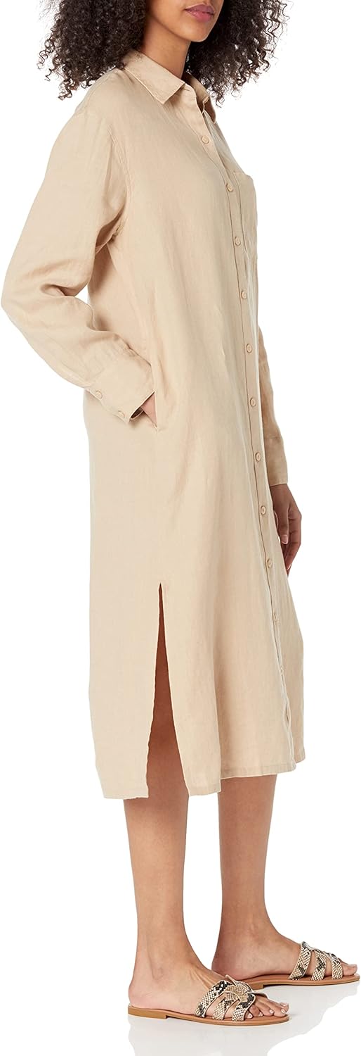 The Drop Fiona Midi-Hemdkleid für Damen, aus Leinen, Relaxed-Fit S Hummus, S Hummus