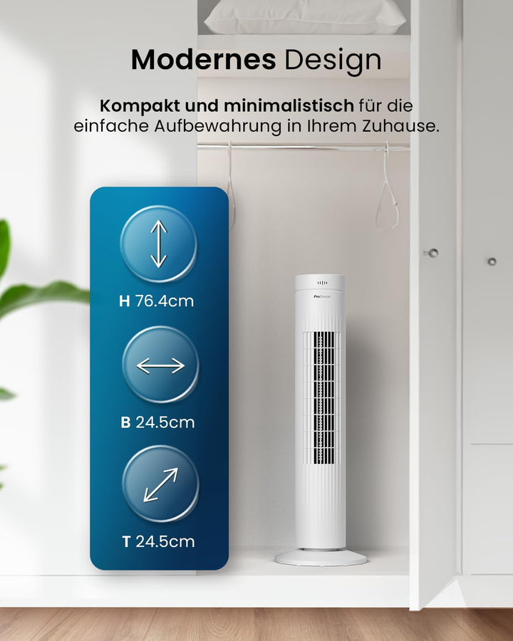 Pro Breeze™ Oszillierender Turmventilator, 79 cm Höhe, 70 Grad Oszillation, Säulenventilator mit 3 G