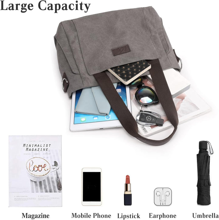 PORRASSO Damen Umhängetasche Segeltuch Handtasche Casual Schultertasche Hobotasche mit Mehreren Tasc