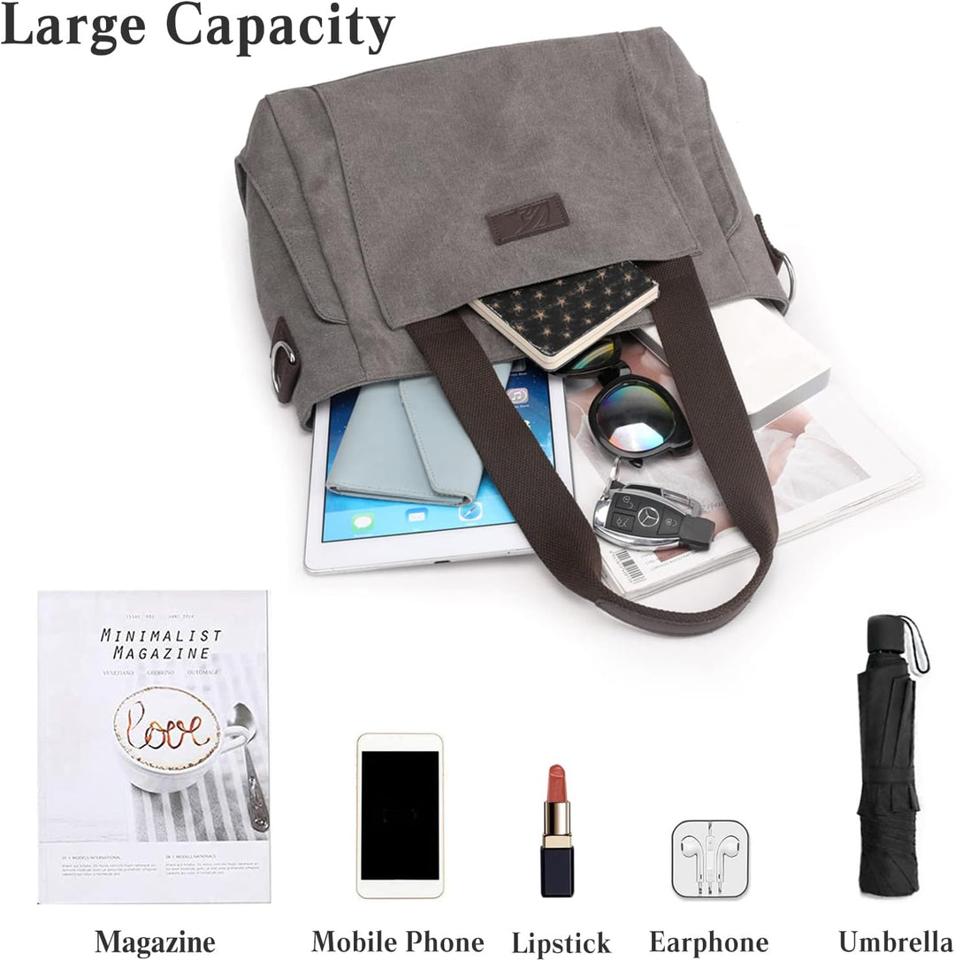 PORRASSO Damen Umhängetasche Segeltuch Handtasche Casual Schultertasche Hobotasche mit Mehreren Tasc