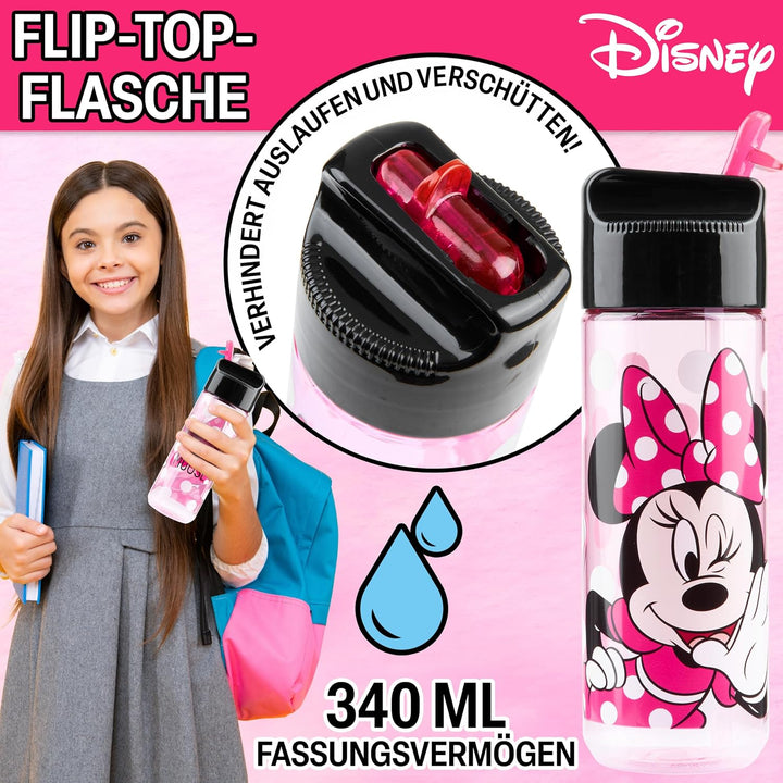 Disney Minnie Mouse Kinder Lunchbox mit Fächern und Wasserflasche für Schule und Ausflüge (Rosa), Ro