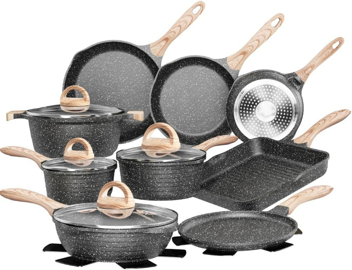 JEETEE Topfsets Pfannenset 23-Teilig, Antihaft-Granit Topf und Pfannenset mit Glasdeckeln, Topfset I