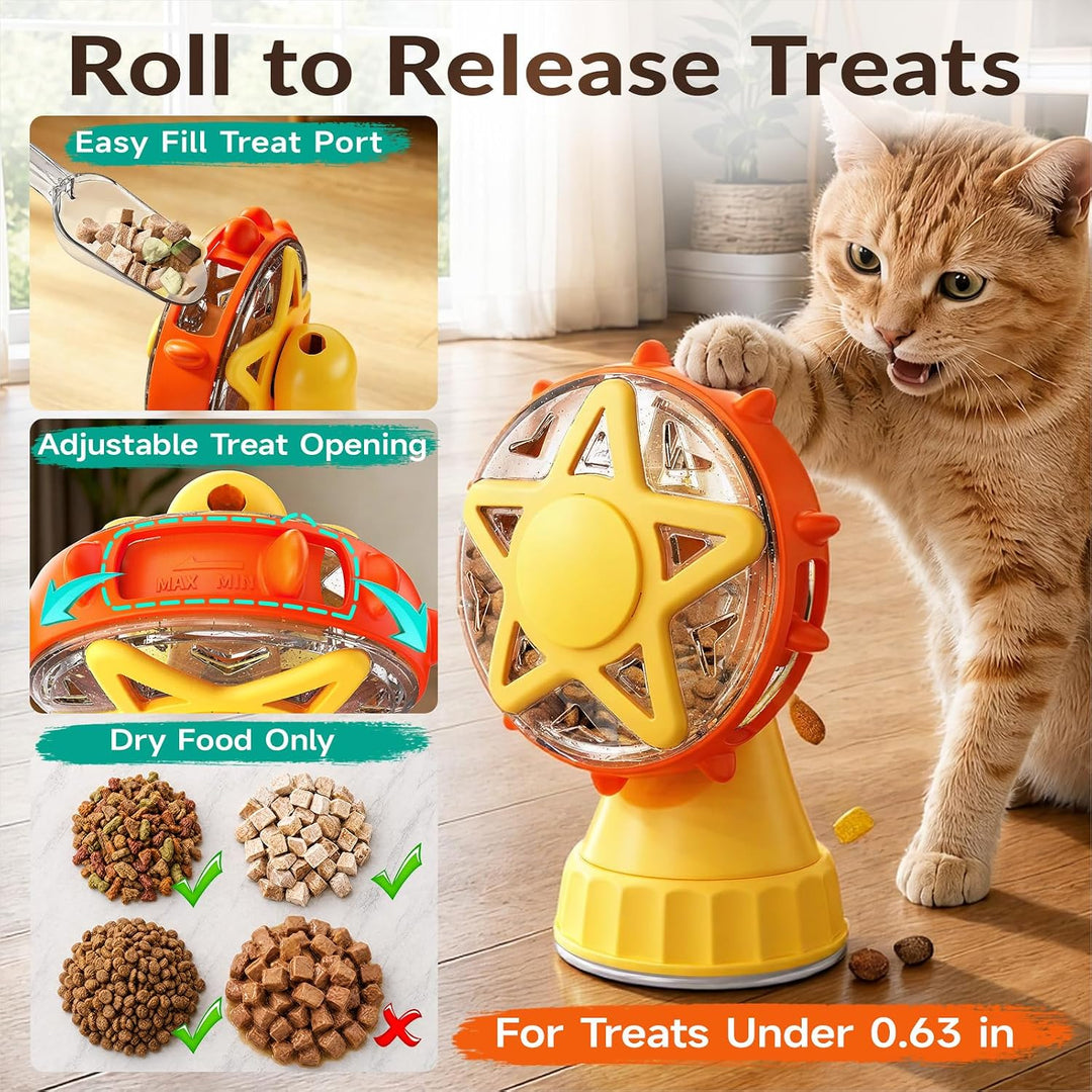 360° drehbarer Windmühlen-Futterpuzzle für Katzen und Hunde – Interaktiver Leckerli-Spender mit star
