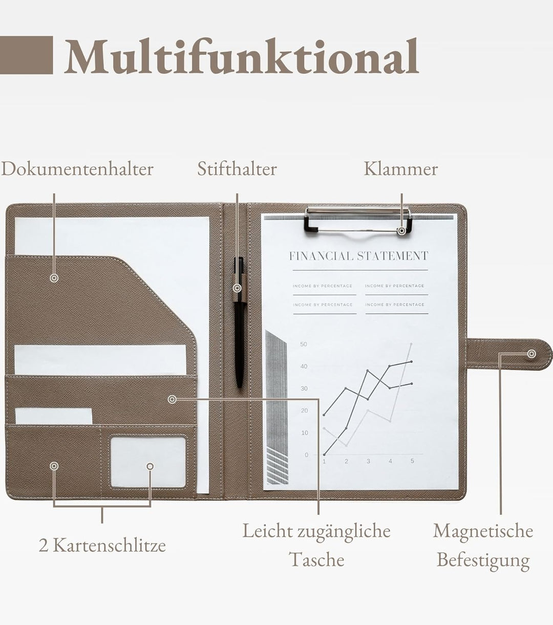 Mymazn Klemmbrett A4 mit Deckel, Mappe A4 Schreibmappe Klemmbrettmappe, PU-Leder Konferenzmappe A4 m