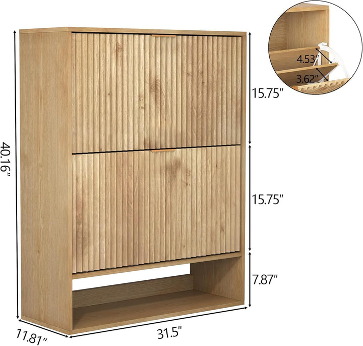 80×30×102 h cm Schuhschrank, Wellen-Design Schmal Shoe Storage Cabinet Mit 2 Klappen, Freistehender