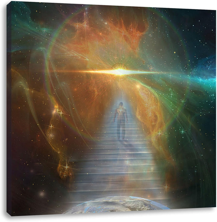 Pixxprint Kosmische Treppe in die Galaxies, Format: 70x70 auf Leinwand, 70x70