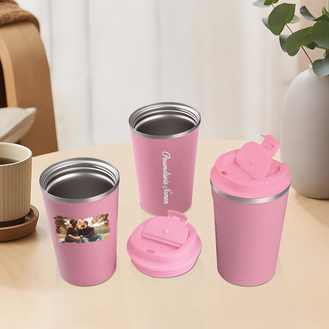 Thermobecher Personalisiert mit Foto und Logo - Edelstahl Kaffee Thermobecher 380ml - Geburtstagsges