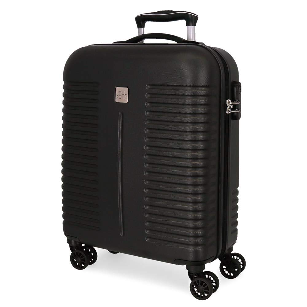 Roll Road India Kabinenkoffer Schwarz 40x55x20 cms Hartschalen ABS Kombinationsschloss 37L 2,5Kgs 4