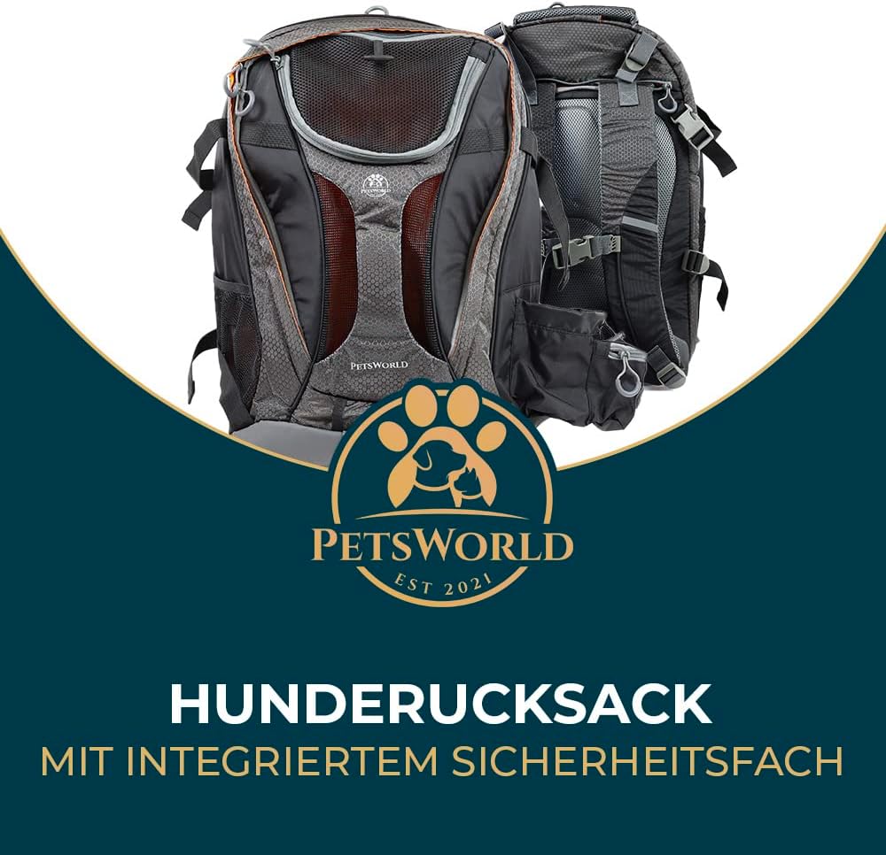 PETSWORLD Hunderucksack | Für Hunde bis 10 kg | Inkl. Kotbeutelspender, Wassernapf und Laptopfach |
