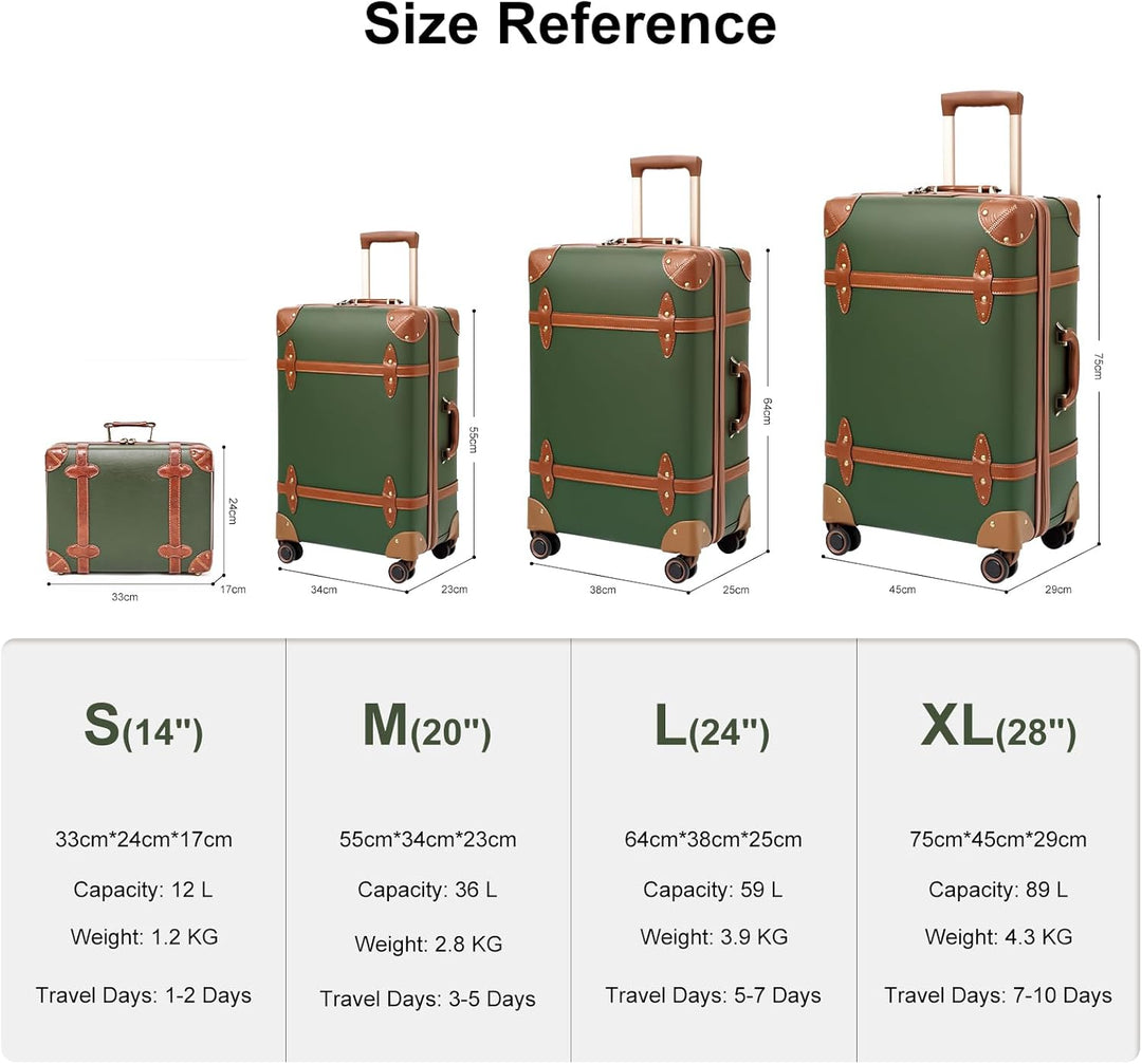 Urecity Vintage Reisekoffer Set 4 Teilig Leicht Retro Lederkoffer Hartschale Trolley Handgepäck Sets