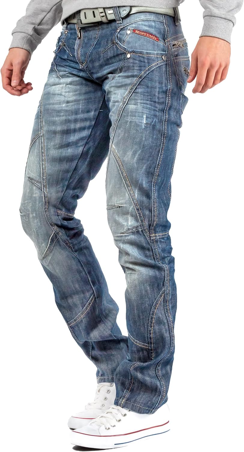 Cipo & Baxx Herren Jeans – Regular Fit Denim Hose für Männer, Destroyed und Used Look, Bikerstyle, C