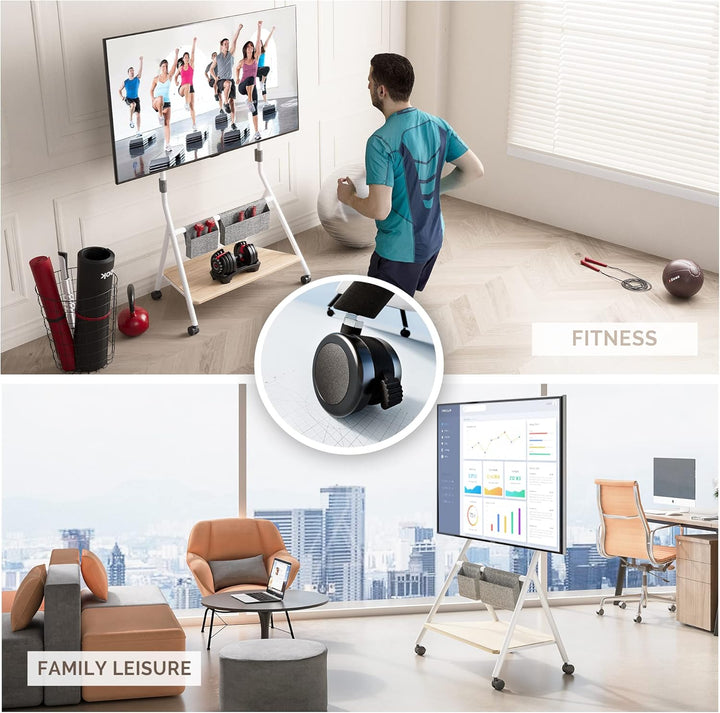 FITUEYES Design Mobiler TV Ständer Rollbar, TV Stand für 46 50 55 60 65 Zoll TV bis 40kg, Höhenverst