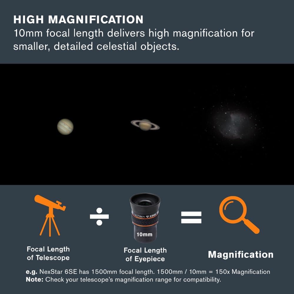 Celestron 93450 Ultima Edge 10 mm Parfokales Ultra-Flachfeld-Okular für 1,25 Zoll Fokussierer – Gest