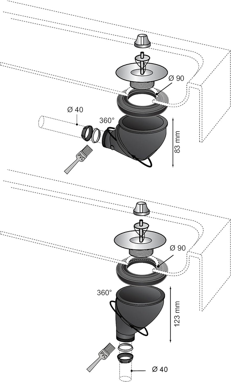 Wirquin James 34230004 Duschabfluss, passend für verschiedene Positionen, Durchmesser: 9 cm, Abgangd