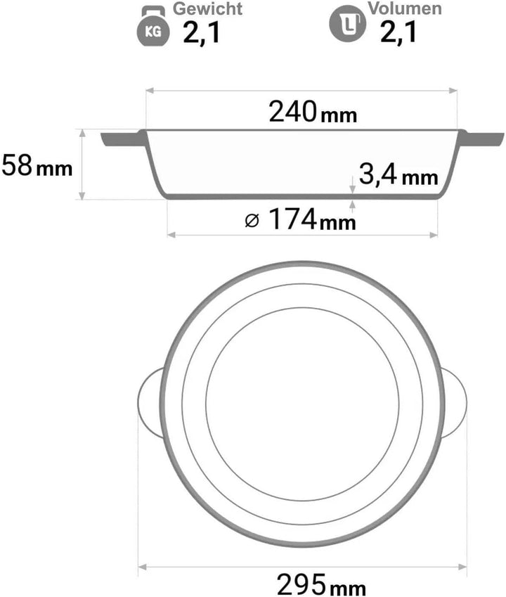 4BIG.fun Schmorpfanne 24 cm Gusseisen Gusseisenpfanne mit Deckel-Bratpfanne Servierpfanne Kasserolle