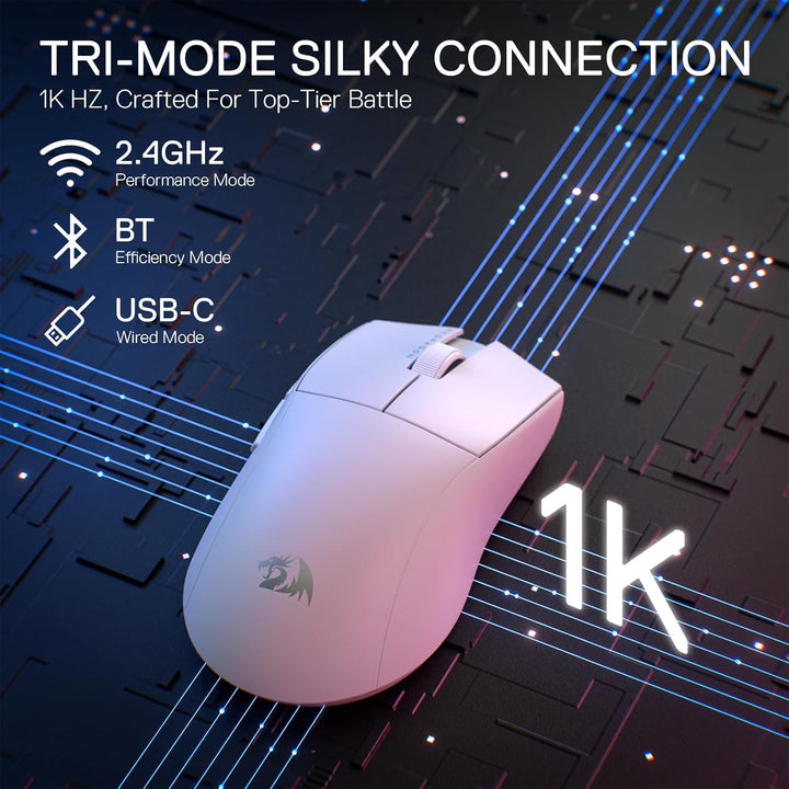 Redragon M916 PRO 3-Modus Wireless Gaming Maus, 49G Ultra-Leicht 26K DPI Maus mit Ergonomischem Natü