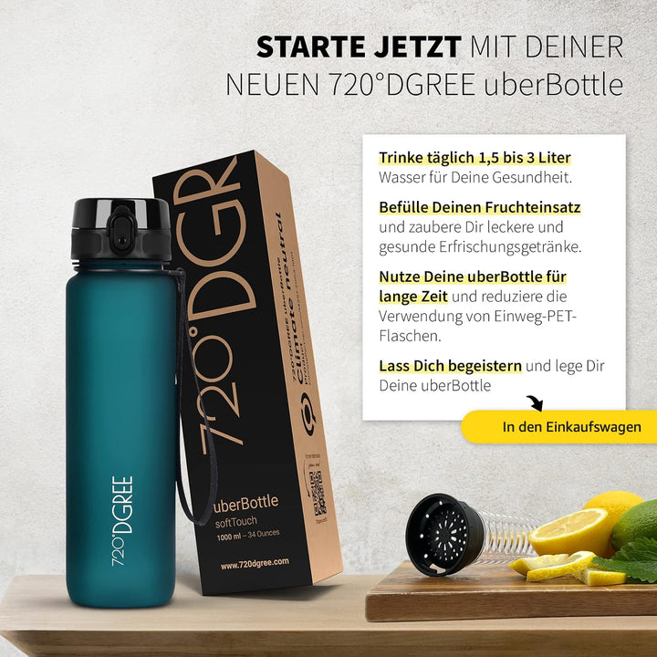 720°DGREE Trinkflasche “uberBottle“ 350ml, 500ml, 650ml, 1l, 1,5 Liter softTouch +Früchtebehälter -
