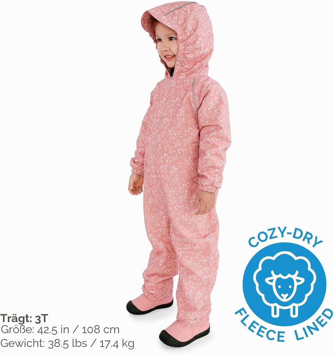 Jan &amp; Jul Baby Toddler Puddle-Dry Rain-Suit, Waterproof and Breathable Fleece-lined: Prairie Flowers
