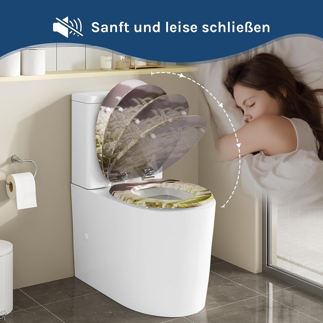 WOLTU Toilettendeckel mit Absenkautomatik Holz, Toilettensitz Klodeckel Klobrille WC Sitz O-Form mit