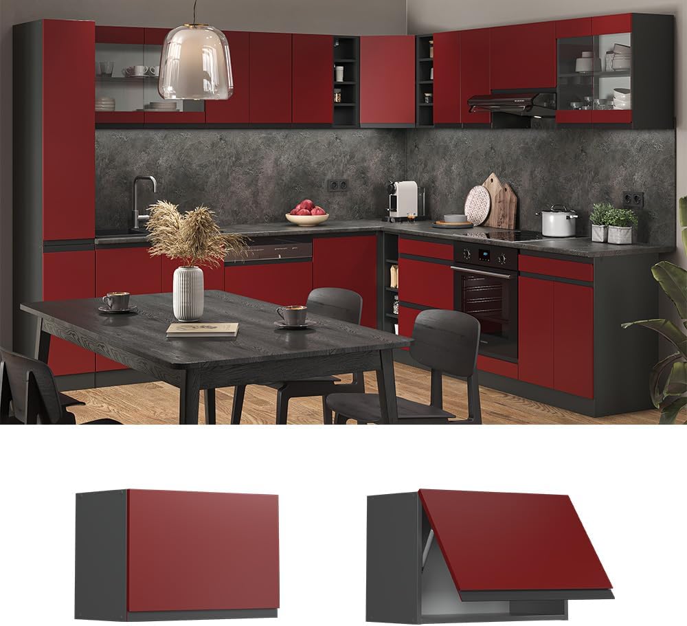 Vicco Hängeschrank R-Line, Rot/Anthrazit, 60 cm J-Shape, flach Rot Hängeschrank 60 cm (flach), Rot H