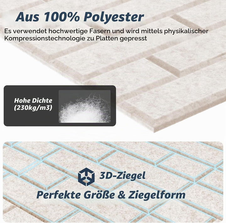 12-Piece Set Akustikpaneele, hochdichte quadratische Akustikfliesen, 12"×12"×0.4"grosse, ziegelstein