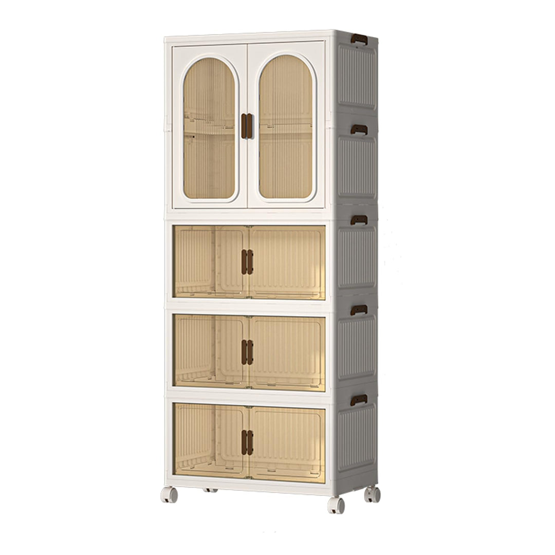 Faltbarer Kleiderschrank mit Rollen, 455L, 4 Ebenen Kunststoffschrank, Transparente Türen, Staubdich