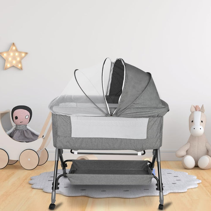 Kedia Babywiege mit Moskitonetz, Babybett &amp; Reisebett mit Rollen, Babybett für Wiegen, höhenverstell