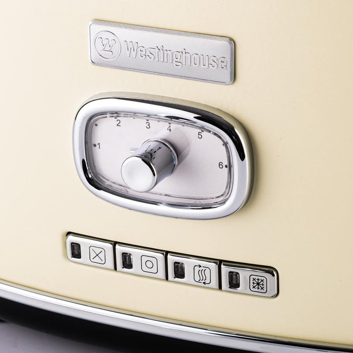 Westinghouse Retro Toaster 2 Scheiben, Abnehmbarer Brötchenaufsatz, 6 Bräunungsstufen, Brotzentrieru