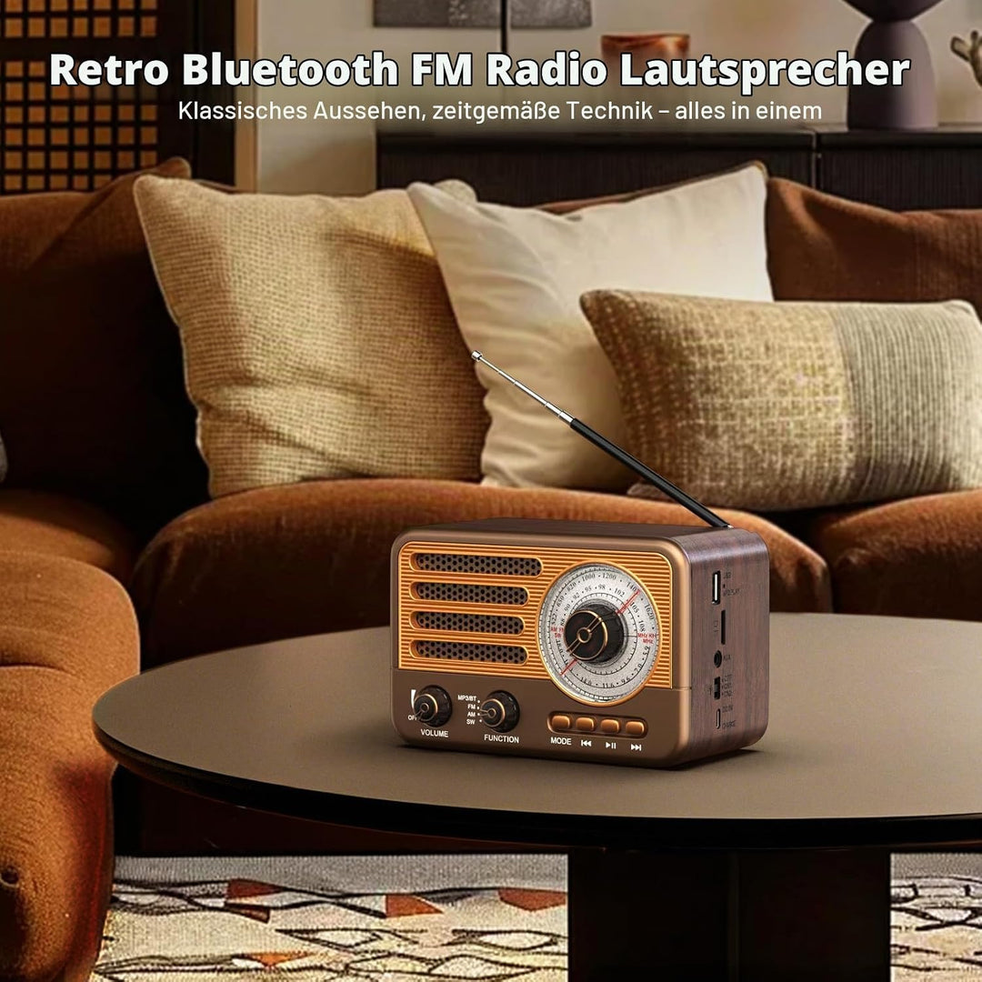 Retro-Transistorradio, batteriebetriebenes AM-FM-SW-Radio, kleines wiederaufladbares tragbares Radio