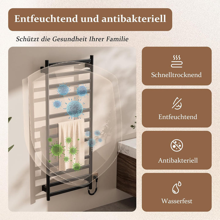 Handtuchheizkörper Elektrisch, Badheizkörper Handtuchhalter, Wählbare Temperatur, Touch Control LED-