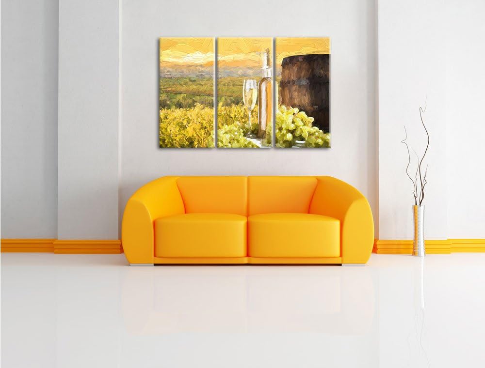 Pixxprint Weinreben mit Weinflasche und Fass als Leinwandbild/Grösse: 3 Teilig (120x80 cm) cm/Wandbi