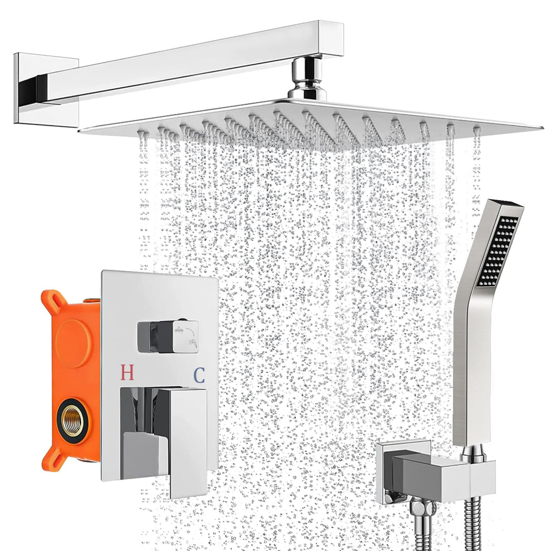 Duschsystem Unterputz Duscharmatur Set mit Regendusche 30x30cm Kopfbrause Handbrause, Unterputz Arma
