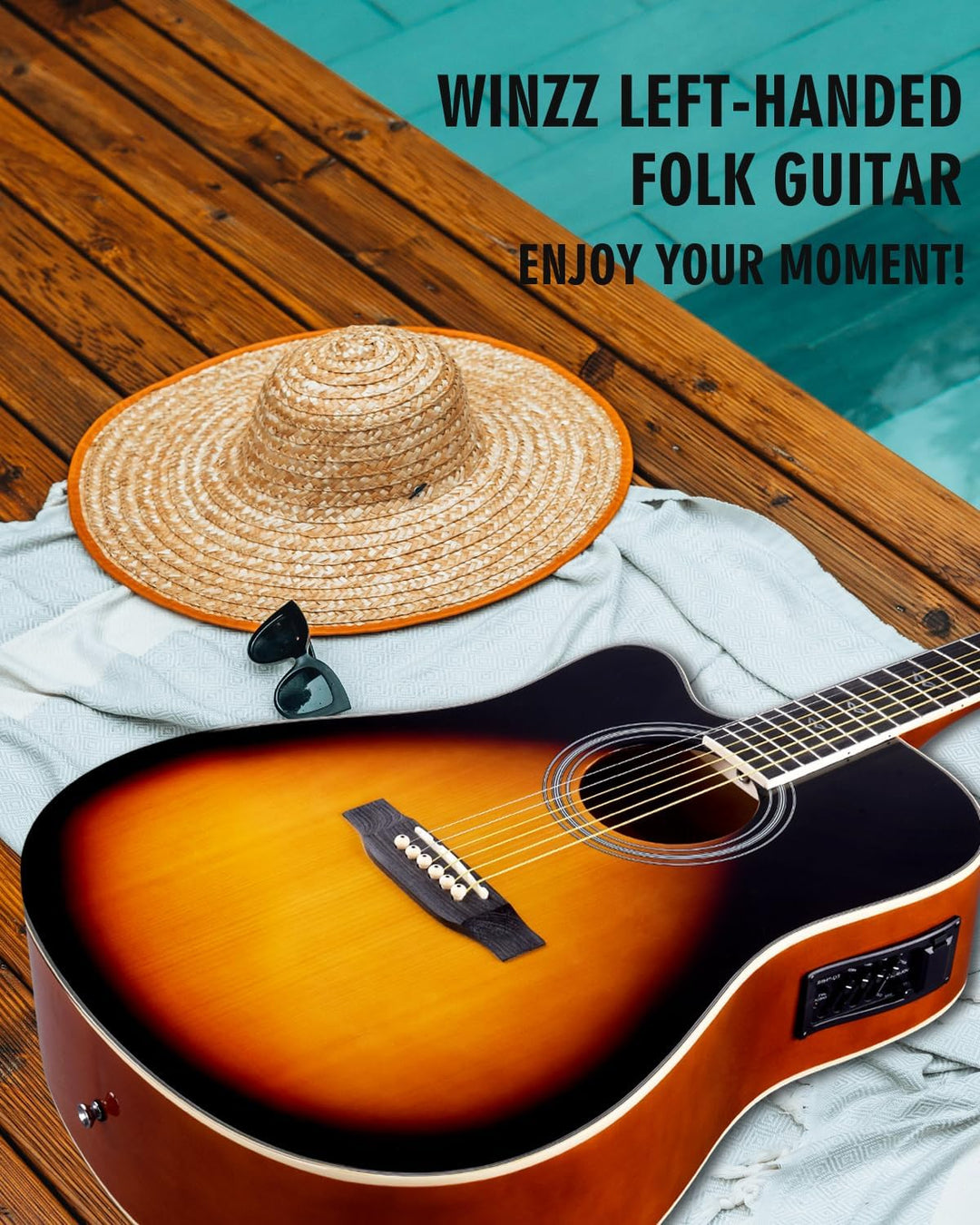 Winzz 4/4 Elektro-Akustische Gitarre, Linkshänder Westerngitarre Set Erwachsene Anfänger, Akustikgit