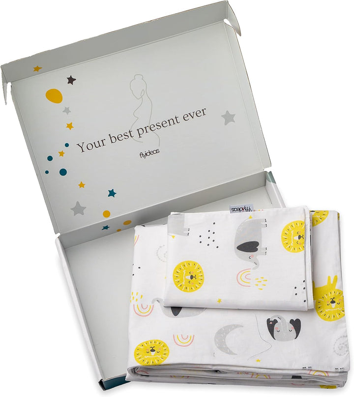 FlyIdeas Baby Bettwäsche Komplett Set 180x120 cm - Perfekt fur 160x80 cm Kinderbetten 100% Reine Zer