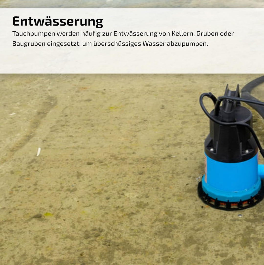 Tauchpumpe 550 Watt 6000l/h Flachsaugend Flachsaugpumpe Poolpumpe Gartenpumpe Wasserpumpe Klarwasser