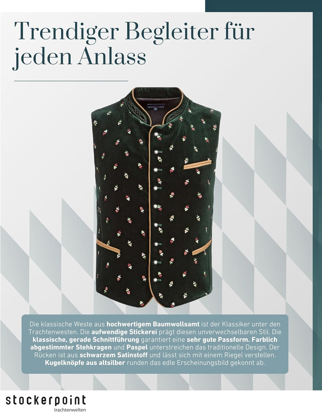 Stockerpoint Herren Trachtenweste Calzado 60 Grün (Tanne), 60 Grün (Tanne)