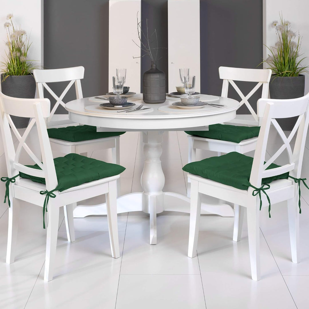 Beautissu 4er Set Stuhlkissen mit Bändern Indoor &amp; Outdoor Auflagen Stühle | 40x40 in Dunkelgrün mit