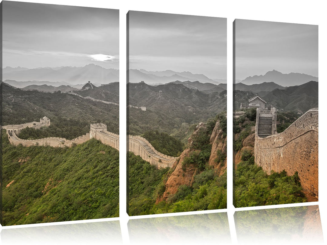 Pixxprint Chinesische Mauer als Leinwandbild | Grösse: 3 Teilig (120x80) | Wandbild| Kunstdruck | fe