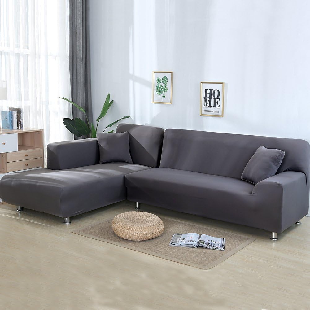 ele ELEOPTION Sofa Überwürfe elastische Stretch Sofabezug 2er Set 3 Sitzer für L Form Sofa inkl. 2 S