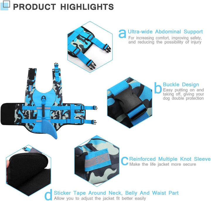 CITÉTOILE Schwimmweste Hunde Hai, Leicht und Sicher für Wassersport, hundeschwimmweste mit Griff und