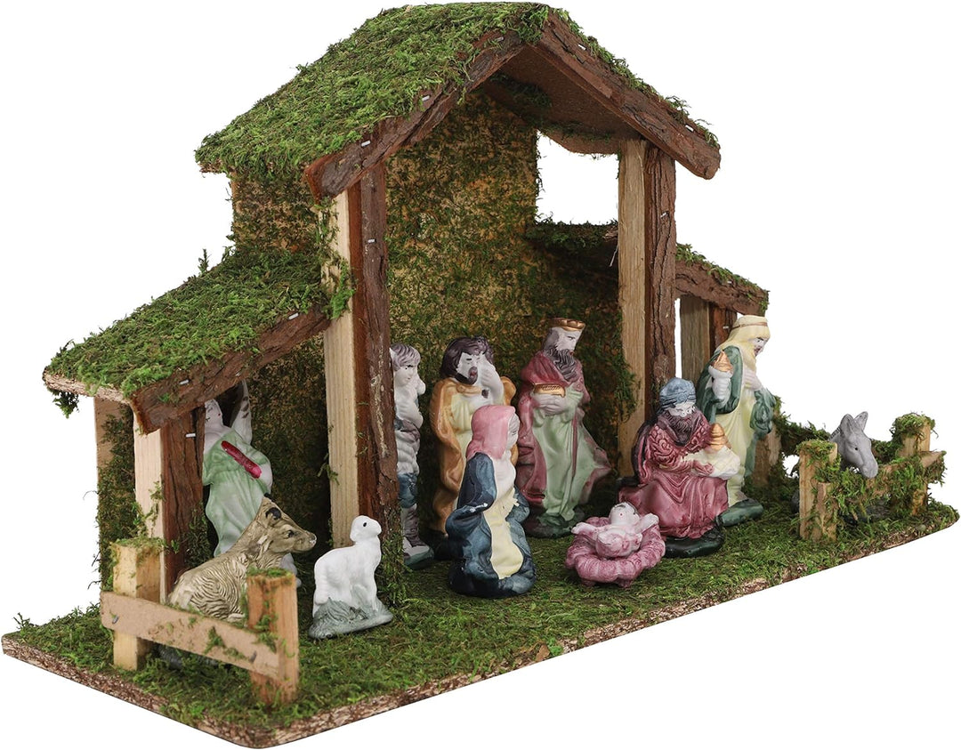 Toyland® Weihnachtskrippe Traditionell Krippenstall mit 11 Krippenfiguren Weihnachtsdeko Weihnachtsd