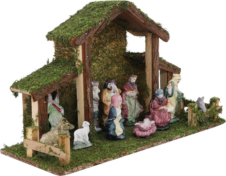 Toyland® Weihnachtskrippe Traditionell Krippenstall mit 11 Krippenfiguren Weihnachtsdeko Weihnachtsd