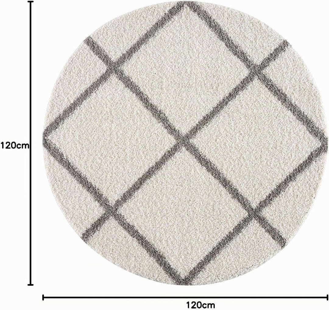 SANAT Madrid Shaggy Teppich Rund - Hochflor Teppiche für Wohnzimmer, Schlafzimmer, Küche - Creme, Gr