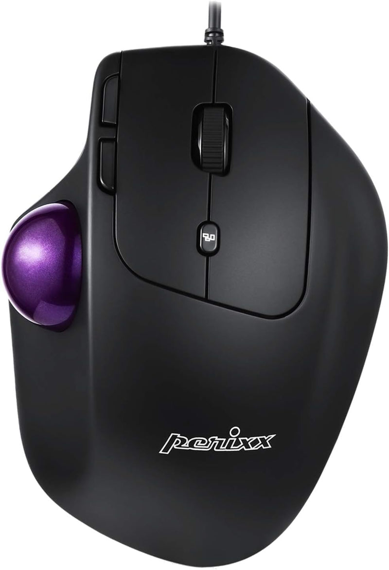 Perixx PERIMICE-520 Kabelgebundener Ergonomische Trackball Maus, Anpassbarer Winkel, 2 DPI Level, Sc