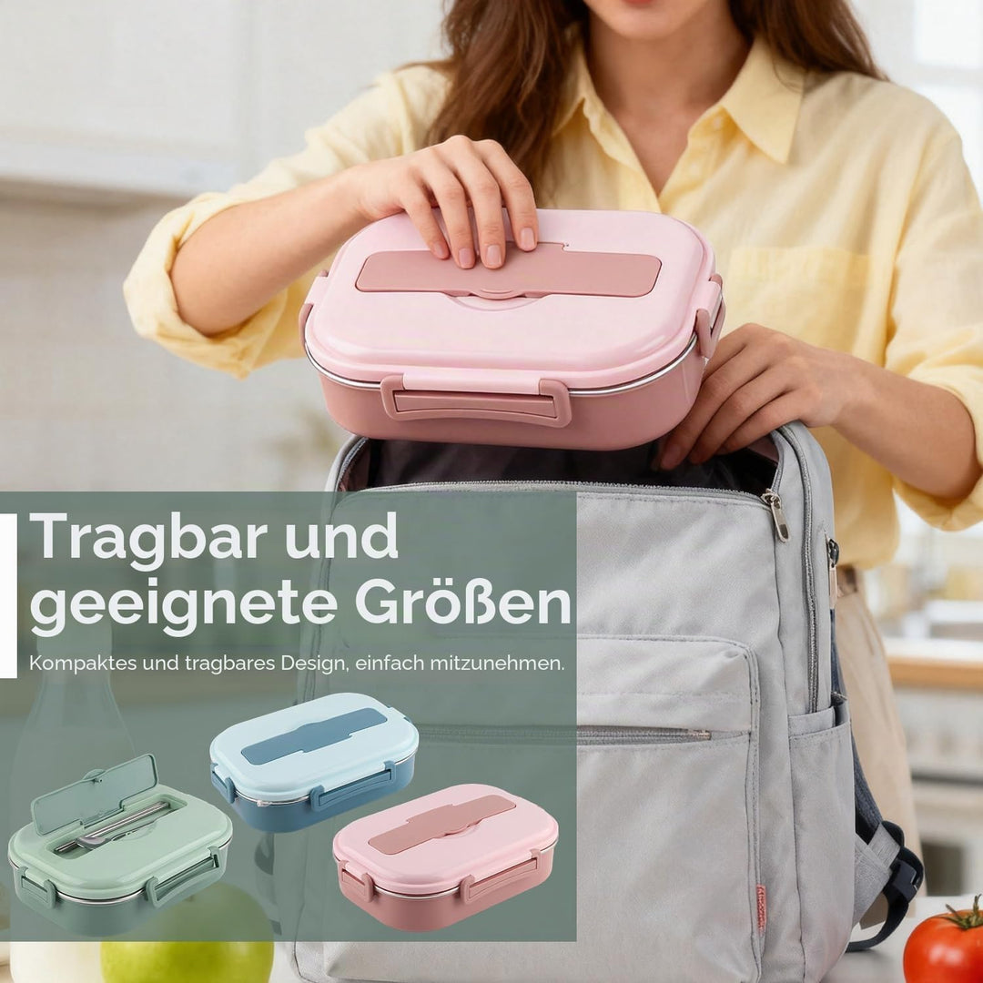 Tissting Edelstahl Lunchbox 4-Fach Tragbarer Lebensmittelbehälter mit Silikondichtung 1500ml für Stu