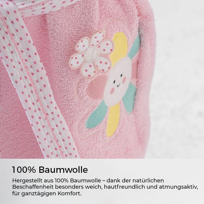 Baby Bademantel mit süssem Giraffenmotiv – Kapuzenbademantel aus 100% Baumwolle – Weich, saugfähig &amp;